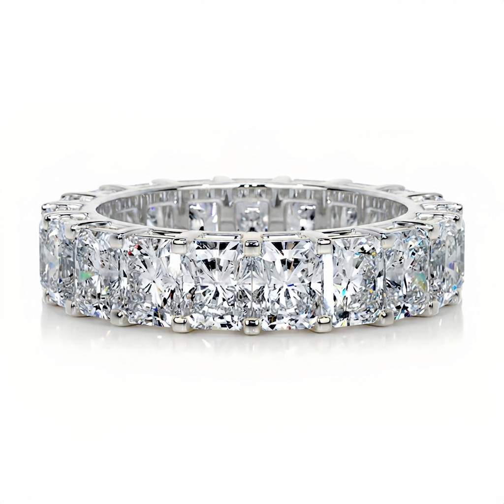 Luna Moissanite Radiant Cut Classic Full Eternity Wedding Band In Sterling Silver