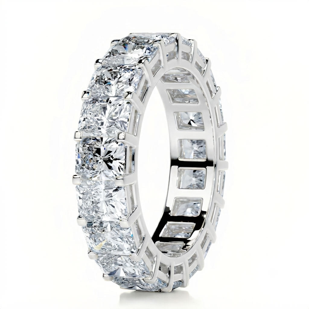Luna Moissanite Radiant Cut Classic Full Eternity Wedding Band In Sterling Silver