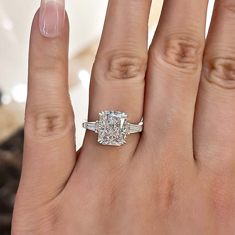 4Ct Radiant Cut Three Stone Engagement Ring In Sterling Silver-Sterling Silver-lornajewelry