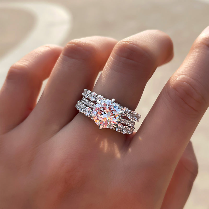 Classic Round Cut  3PC Wedding Set In Sterling Silver-Sterling Silver-lornajewelry