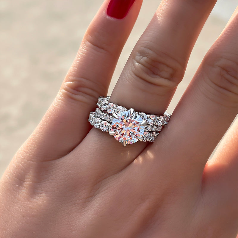 Classic Round Cut  3PC Wedding Set In Sterling Silver-Sterling Silver-lornajewelry