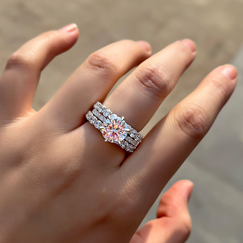 Classic Round Cut  3PC Wedding Set In Sterling Silver-Sterling Silver-lornajewelry