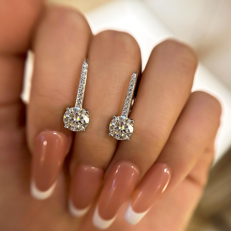 Moissanite Round Cut Stud Earrings-Sterling Silver-lornajewelry