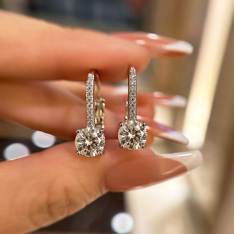 Moissanite Round Cut Stud Earrings-Sterling Silver-lornajewelry