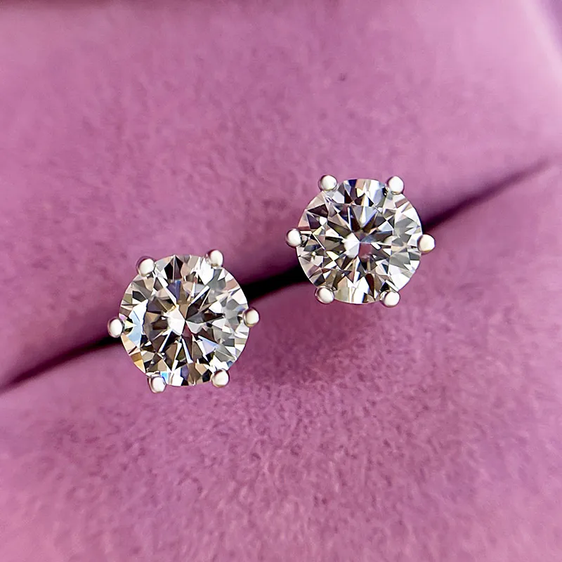 ⏰ Limited Time Offer - Moissanite Round Six Prong Sterling Silver Stud Earrings Anniversary Day Gifts For Men Women