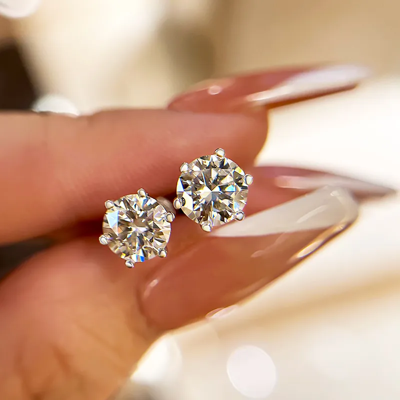 ⏰ Limited Time Offer - Moissanite Round Six Prong Sterling Silver Stud Earrings Anniversary Day Gifts For Men Women