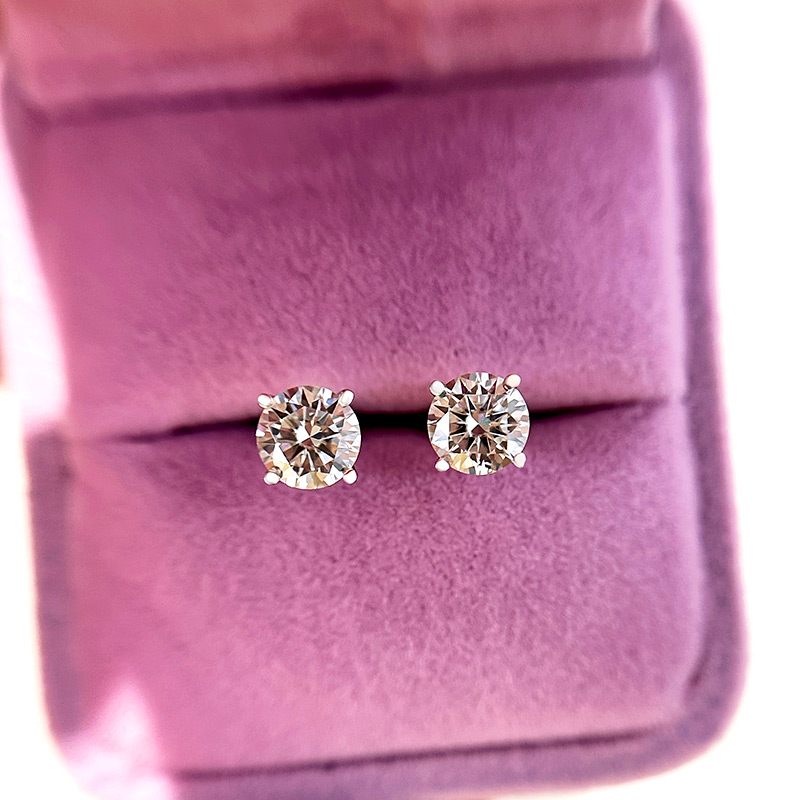 Moissanite Solitaire Round Four Prong Sterling Silver Stud Earrings-Sterling Silver-lornajewelry