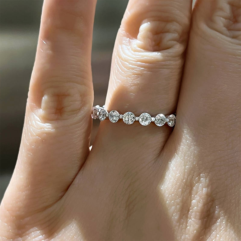 Moissanite Bezel-Set Full Eternity Wedding Band Ring In Sterling Silver
