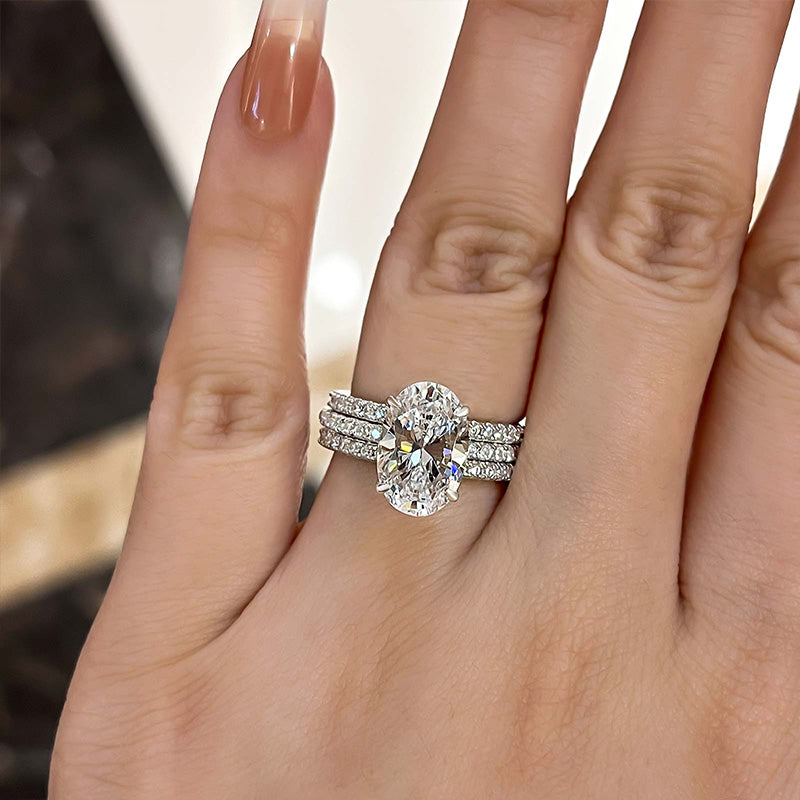 Exclusive Oval Cut  3PC Bridal Ring Set In Sterling Silver-Sterling Silver-lornajewelry