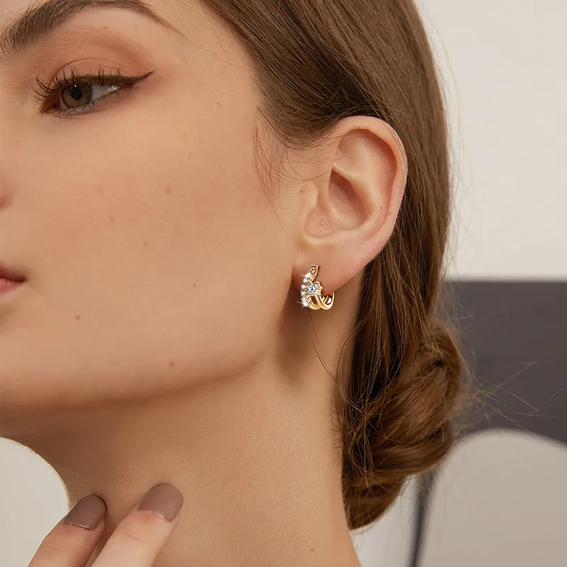 Moissanite Round Cut Irregular Double Layer Hoop Earrings In Sterling Silver