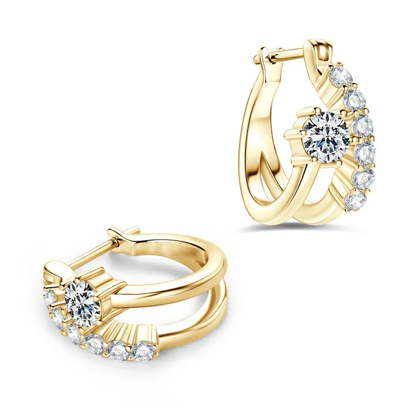 Moissanite Round Cut Irregular Double Layer Hoop Earrings In Sterling Silver