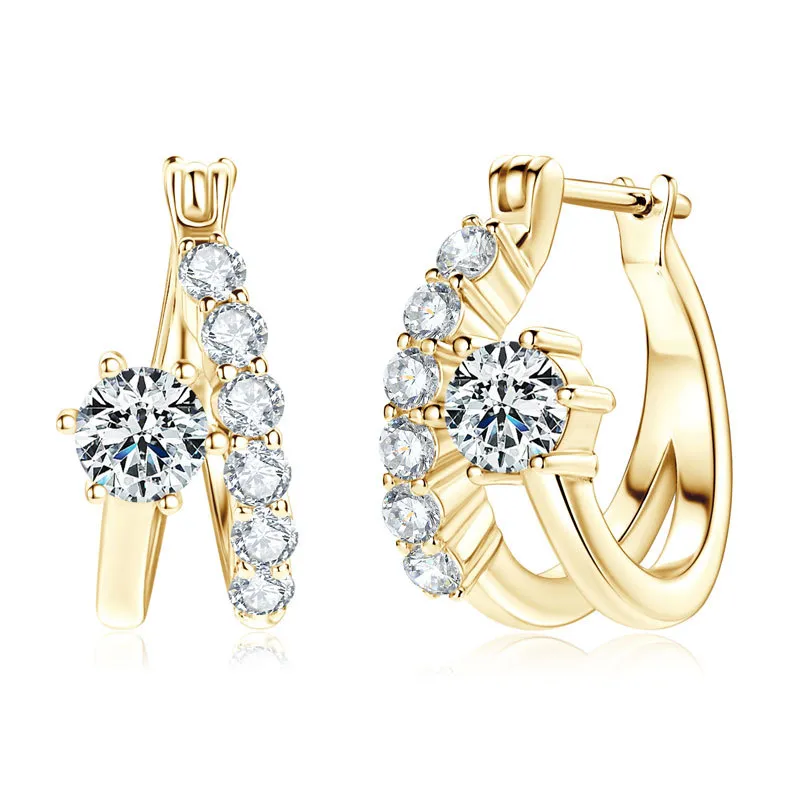 Moissanite Round Cut Irregular Double Layer Hoop Earrings In Sterling Silver