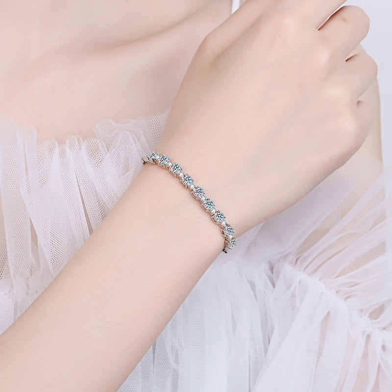 Moissanite Gorgeous Round Cut Bracelet-Sterling Silver-lornajewelry