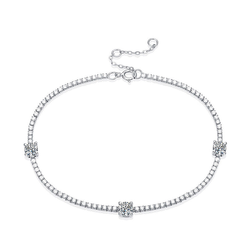 Moissanite Round Cut Bracelet-Sterling Silver-lornajewelry