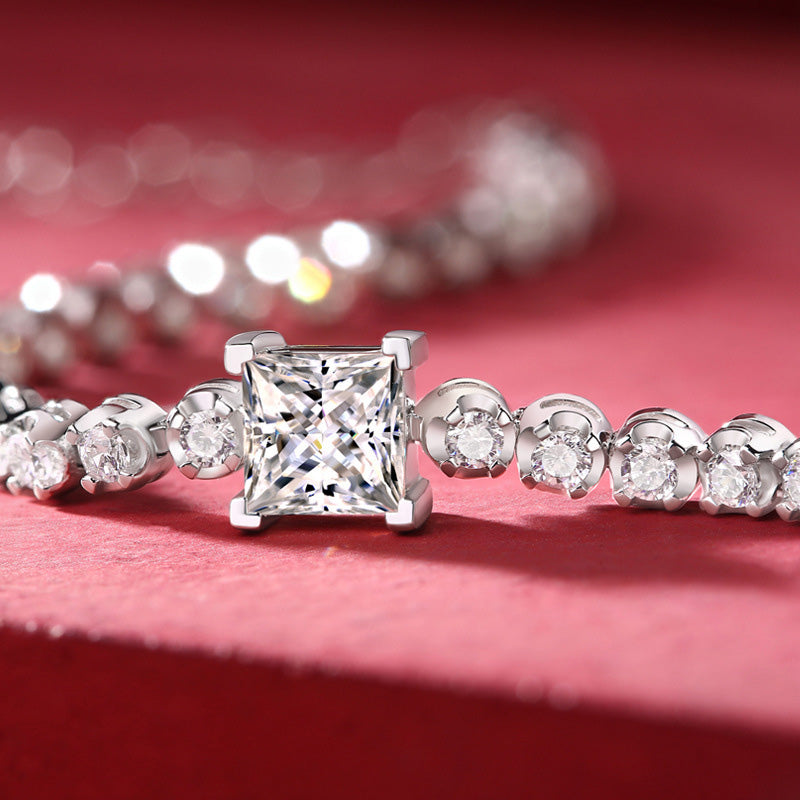 Moissanite 1.0 Carat Princess Cut Bracelet-Sterling Silver-lornajewelry