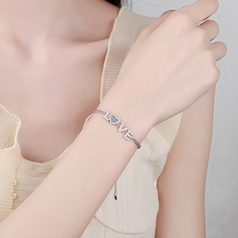 Moissanite Heart-shaped Round Cut Bracelet-Sterling Silver-lornajewelry