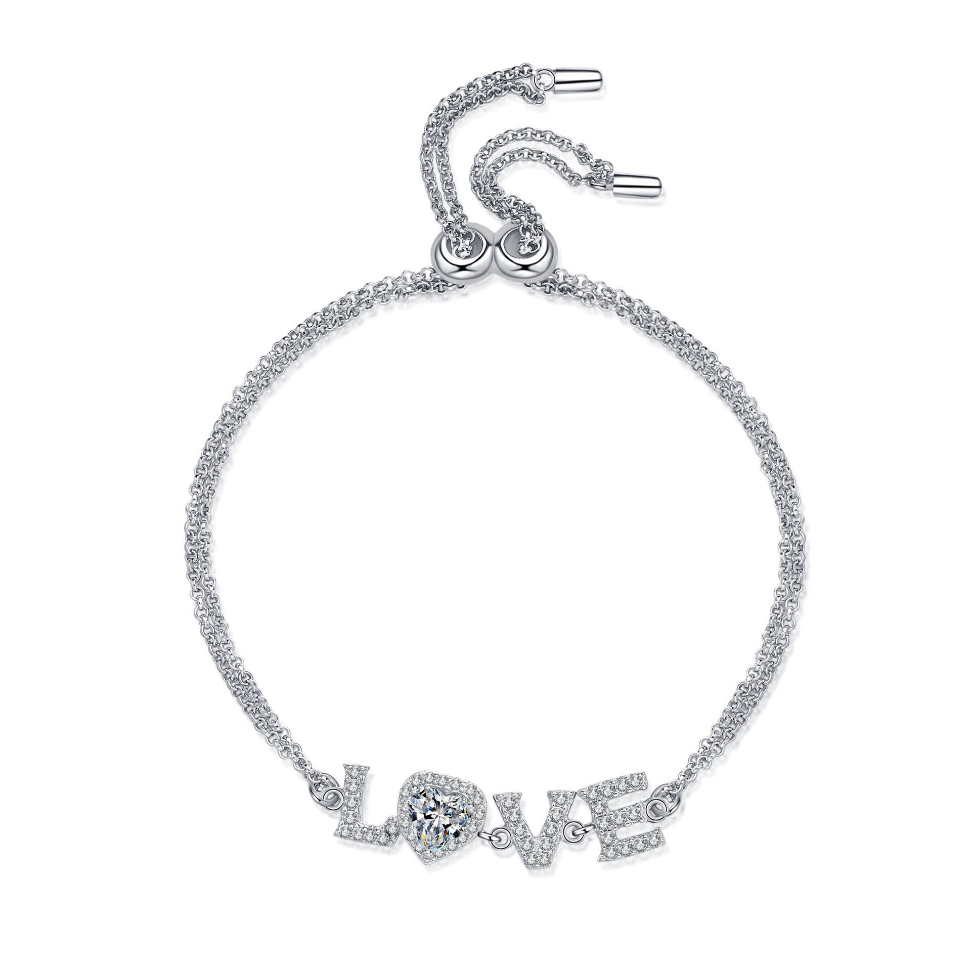 Moissanite Heart-shaped Round Cut Bracelet-Sterling Silver-lornajewelry