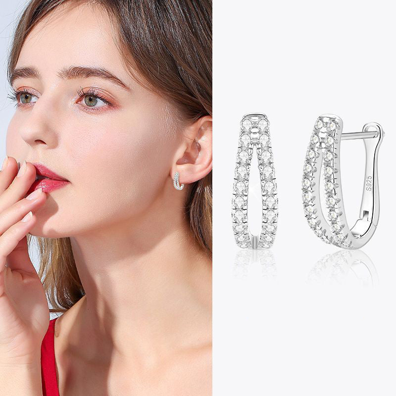 Moissanite Split Hoop Pave Earrings In Sterling Silver-Sterling Silver-lornajewelry