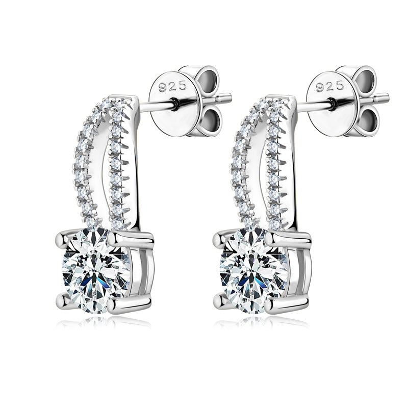 Moissanite Exclusive Round Cut Stud Earrings-Sterling Silver-lornajewelry