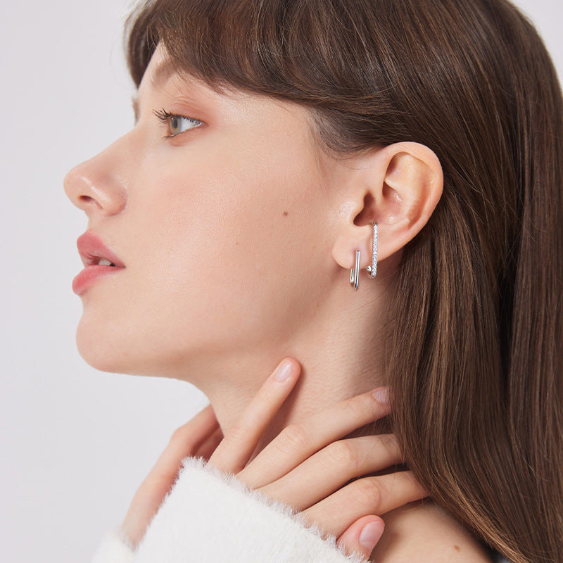 Moissanite Stylish Geometric Stud Earrings-Sterling Silver-lornajewelry