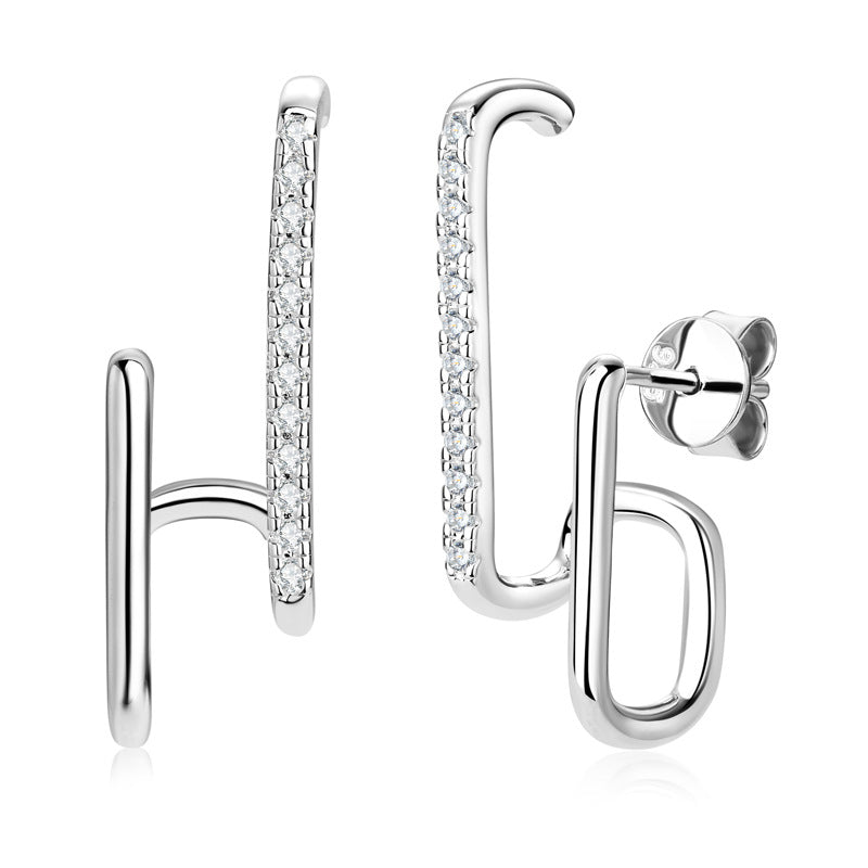 Moissanite Stylish Geometric Stud Earrings-Sterling Silver-lornajewelry