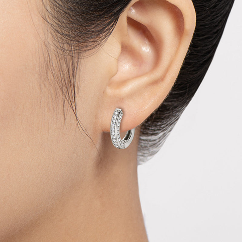 Moissanite Triple Row Hoop Channel Set Earrings In Sterling Silver-Sterling Silver-lornajewelry