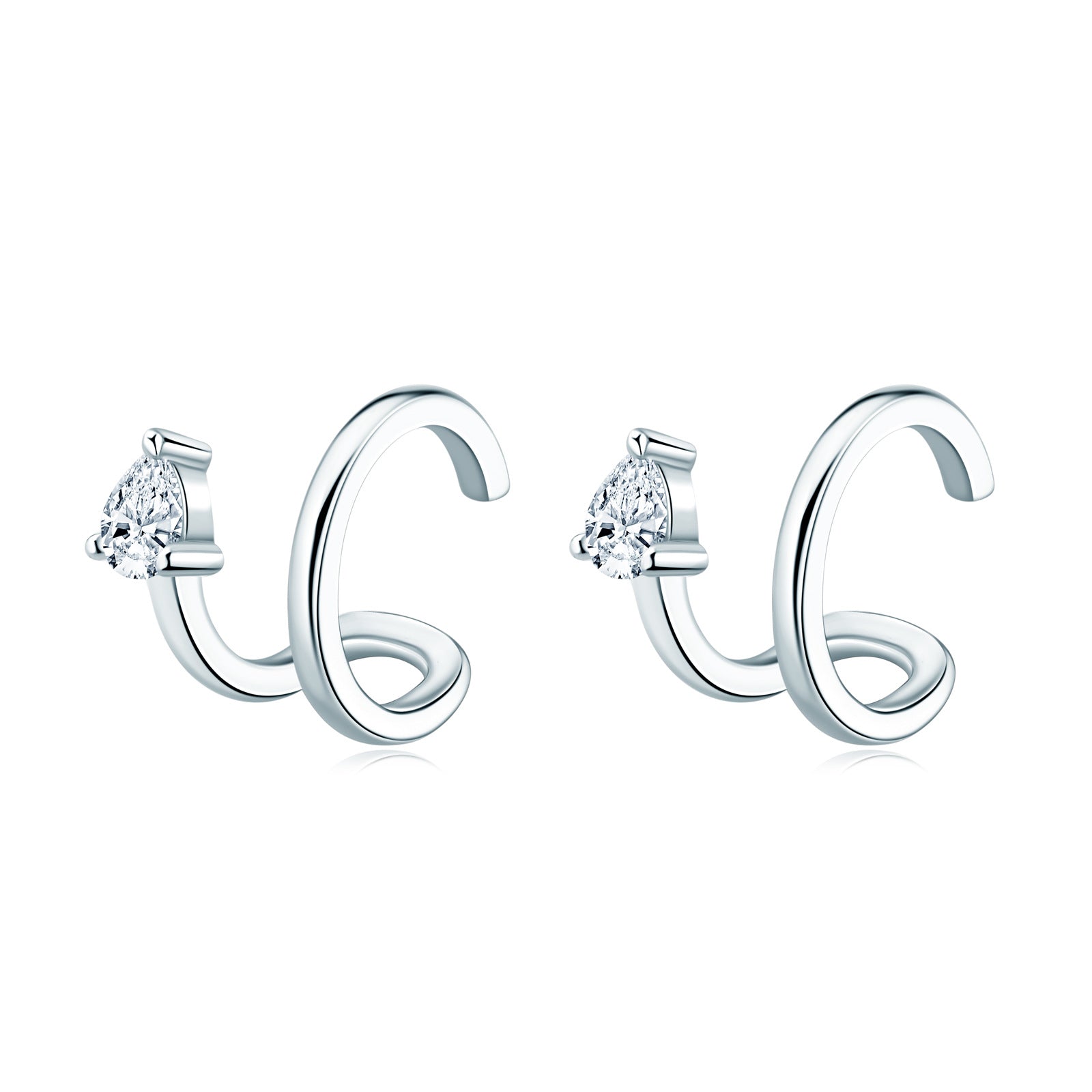 Moissanite Pear Cut Double Layer Ear Cuff-Sterling Silver-lornajewelry