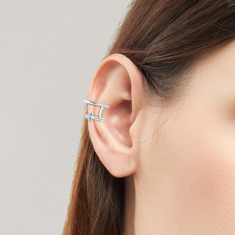 Moissanite Pear Cut Double Layer Ear Cuff-Sterling Silver-lornajewelry