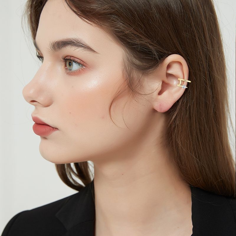 Moissanite Pear Cut Double Layer Ear Cuff-Sterling Silver-lornajewelry