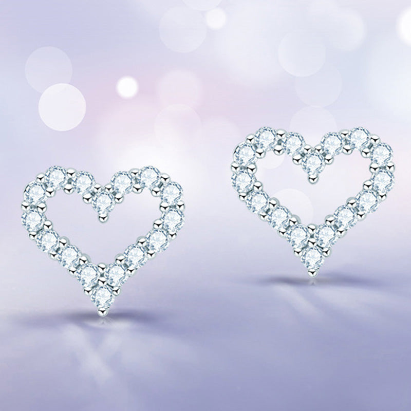 Moissanite Heart Shape Earrings-Sterling Silver-lornajewelry