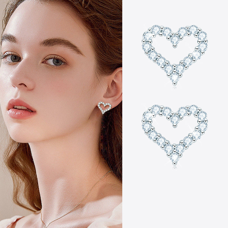 Moissanite Heart Shape Earrings-Sterling Silver-lornajewelry