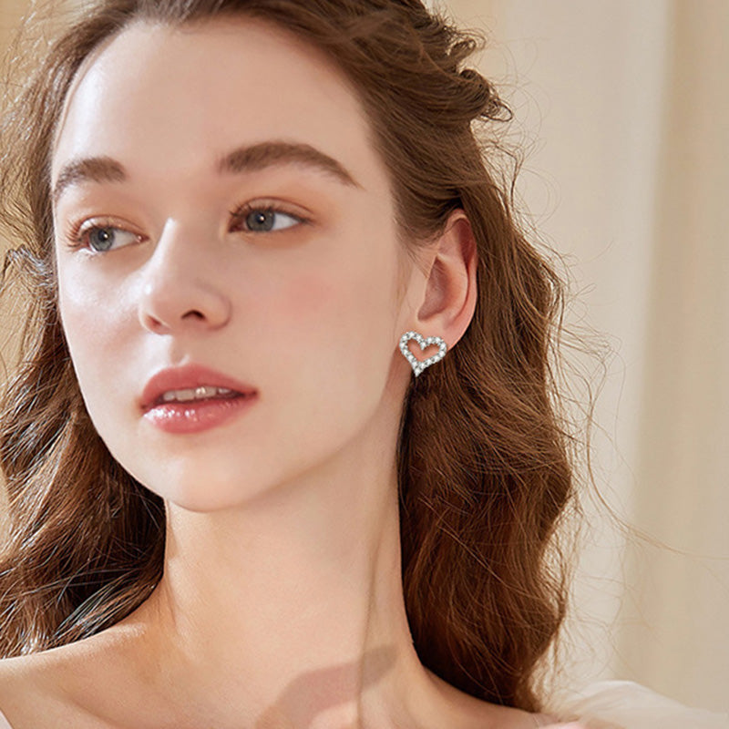 Moissanite Heart Shape Earrings-Sterling Silver-lornajewelry