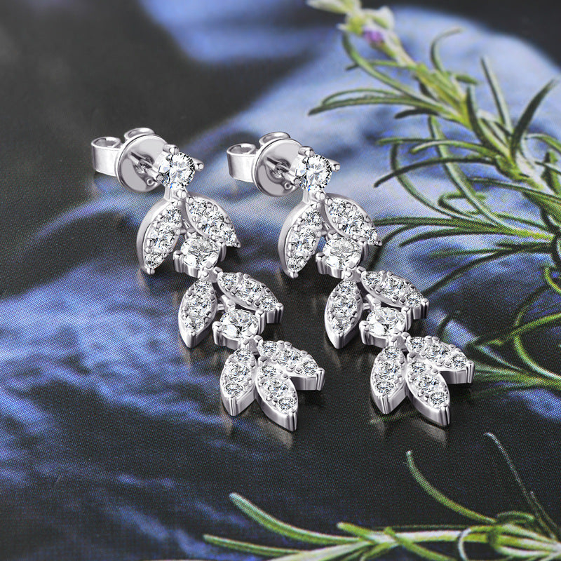 Moissanite Tassel Leaf Earrings-Sterling Silver-lornajewelry