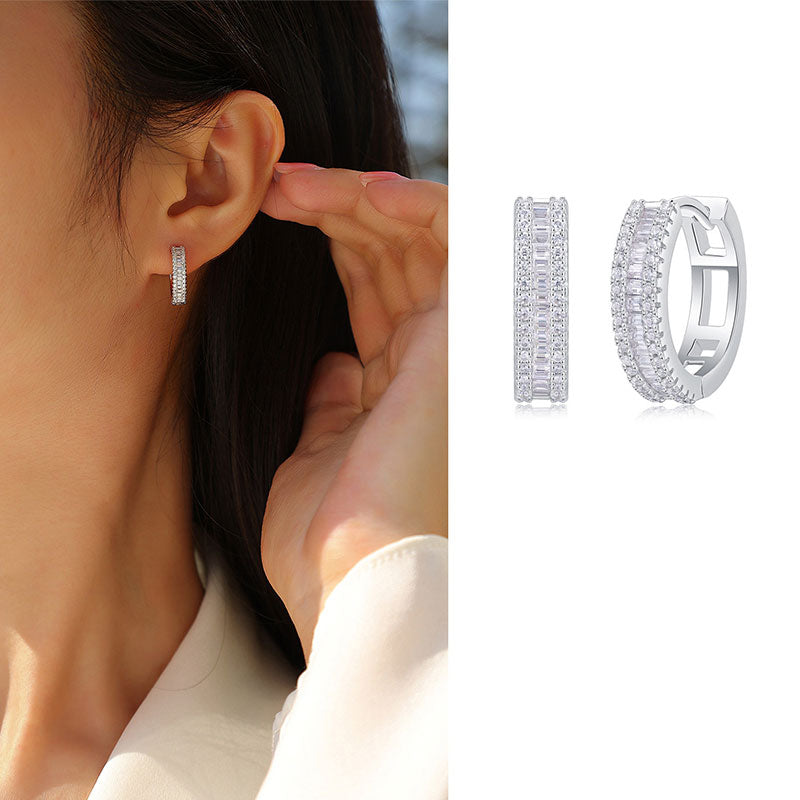 Moissanite Chic Design Stud Earrings-Sterling Silver-lornajewelry