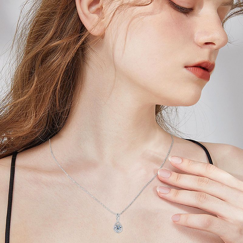 Moissanite Elegant Twist Round Cut Pendant Necklace In Sterling Silver-Sterling Silver-lornajewelry
