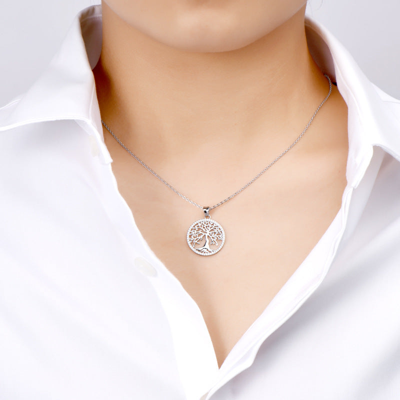 Moissanite Creative Tree of Life Necklace-Sterling Silver-lornajewelry