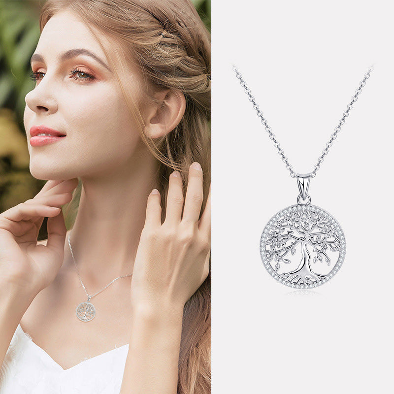 Moissanite Creative Tree of Life Necklace-Sterling Silver-lornajewelry