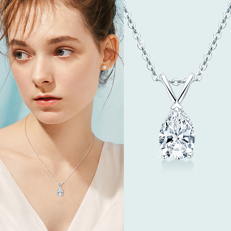 Moissanite Solitaire Pear-Cut Sterling Silver Necklace Pendant-Sterling Silver-lornajewelry