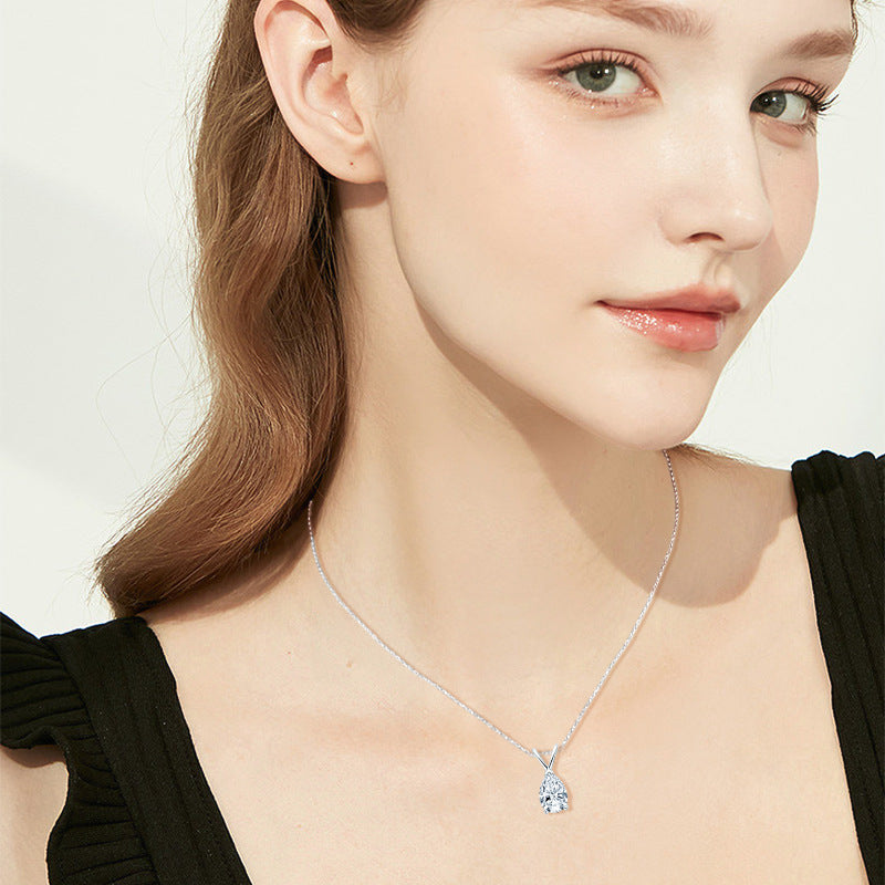 Moissanite Solitaire Pear-Cut Sterling Silver Necklace Pendant-Sterling Silver-lornajewelry