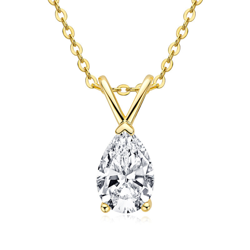 Moissanite Solitaire Pear-Cut Sterling Silver Necklace Pendant-Sterling Silver-lornajewelry