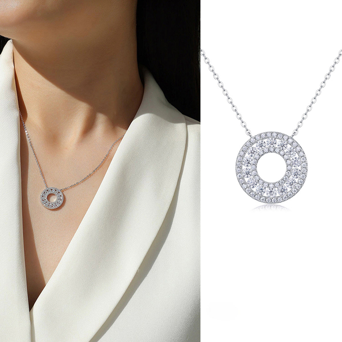 Moissanite Reciprocating Pendant Necklace-Sterling Silver-lornajewelry