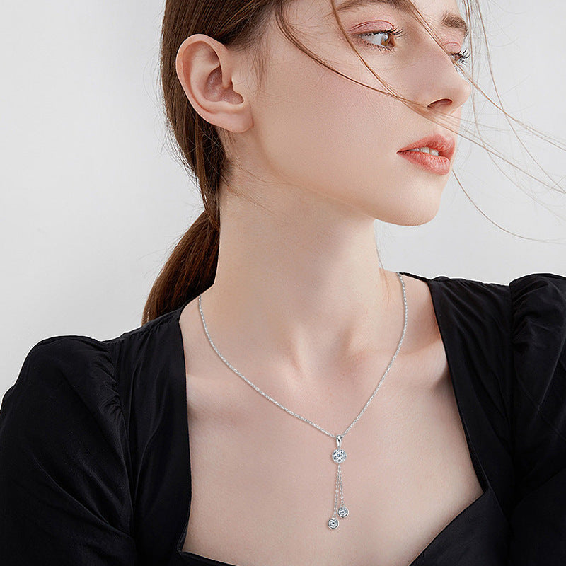 Fashion Moissanite Round Cut Pendant Necklace-Sterling Silver-lornajewelry