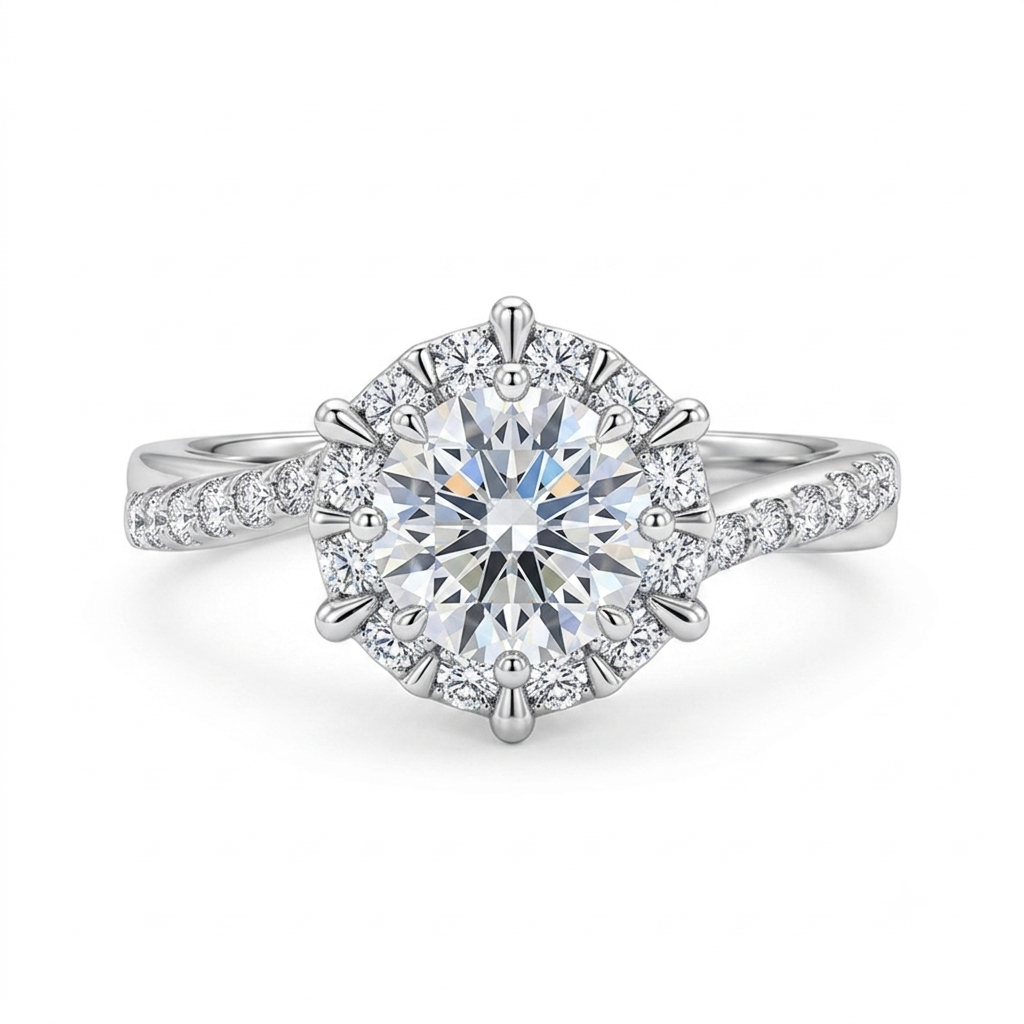 Luna Moissanite 1.0 Ct ～ 2.0 Ct Round Cut Twisted Star Design Engagement Ring In Sterling Silver