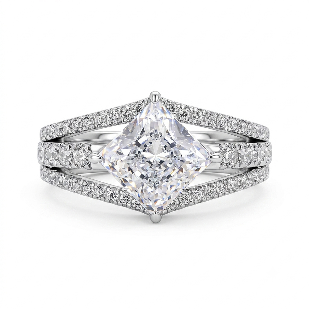 Luna Moissanite 1.0 Ct Princess Cut Split Shank Engagement Ring In Sterling Silver