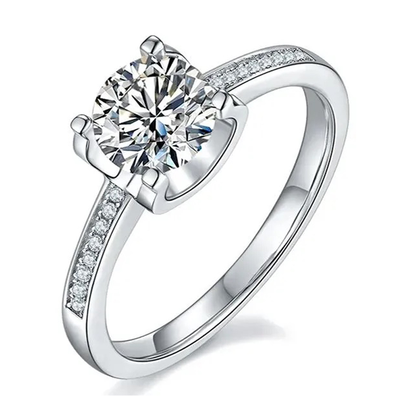 Luna Moissanite 1.0 Ct Round Cut Bull Head Setting Engagement Ring In Sterling Silver