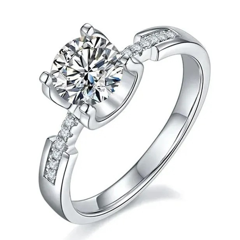 Luna Moissanite 1.0 Ct Round Cut Bull Head Setting Unique Engagement Ring In Sterling Silver