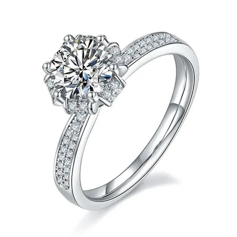 Luna Moissanite 1.0 Ct Round Cut Pave Band Engagement Ring In Sterling Silver