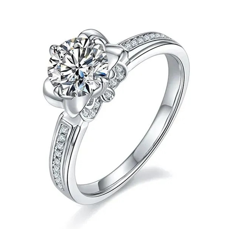 Luna Moissanite 1.0 Ct Round Cut Pave Engagement Ring In Sterling Silver