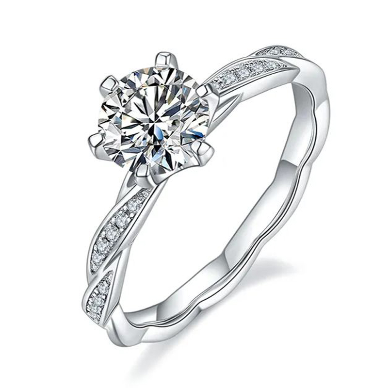 Luna Moissanite 1.0 Ct Round Cut Twisted Braid Pave Engagement Ring In Sterling Silver