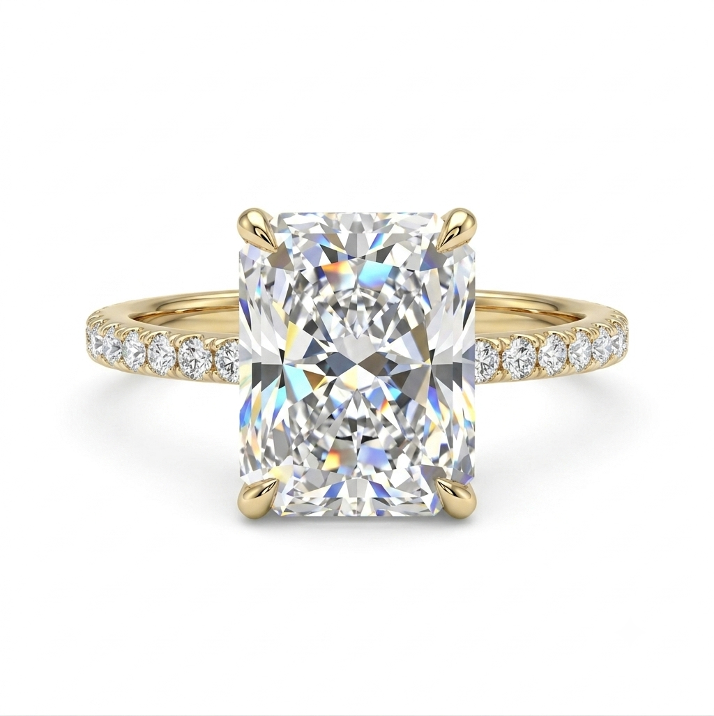 Luna Moissanite 2.0 ～ 4.0 Ct Radiant Cut Classic Engagement Ring In Sterling Silver
